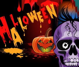 Skull with halloween background vectors 06