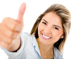 Smiling girl thumbs up Stock Photo