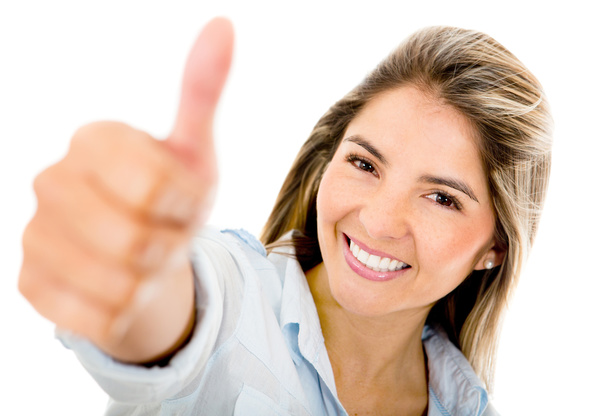 Smiling girl thumbs up Stock Photo