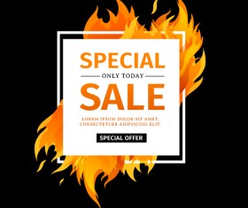 Special sale flame frame with black background vector 01