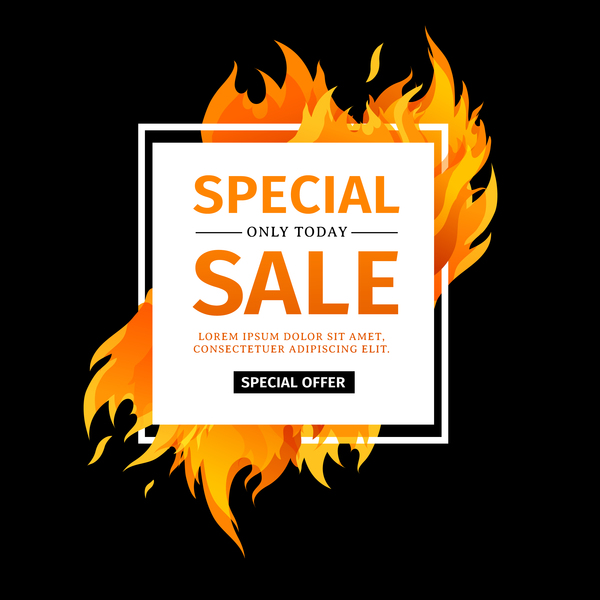Special sale flame frame with black background vector 01