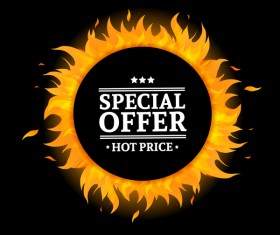 Special sale flame frame with black background vector 02