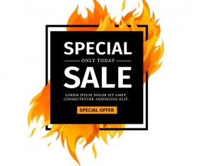 Special sale flame frame with white background vector 03