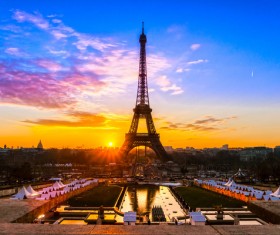Sunrise Paris Eiffel Tower Stock Photo