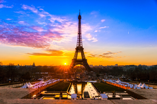 Sunrise Paris Eiffel Tower Stock Photo