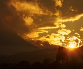 Sunset beautiful mountain area Stock Photo