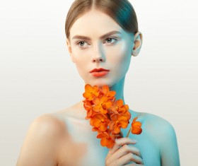Temperament elegant girl holding orchid Stock Photo 02