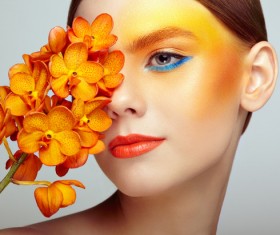 Temperament elegant girl holding orchid Stock Photo 06