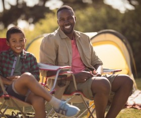 The father and son outdoor camping Stock Photo 03