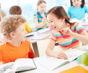 The pupils spoke in class Stock Photo
