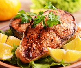 Tomatoes and vegetables grilled salmon Stock Photo 04