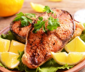 Tomatoes and vegetables grilled salmon Stock Photo 05