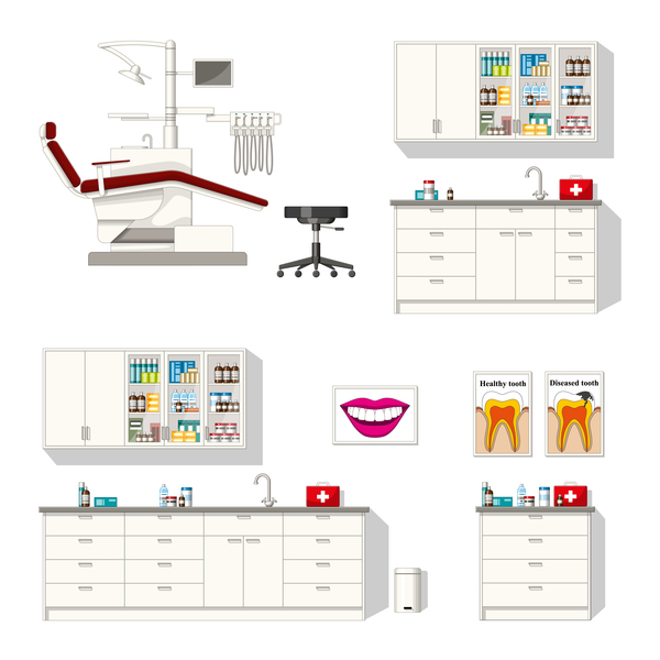 Tooth doctor and office design vector 06
