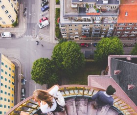 Town scenery from high view Stock Photo