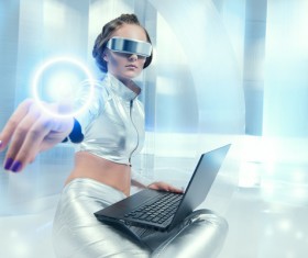 Use computer fashion girl metal shine Stock Photo 01