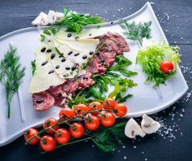 Vegetables are decorated with delicious steak Stock Photo