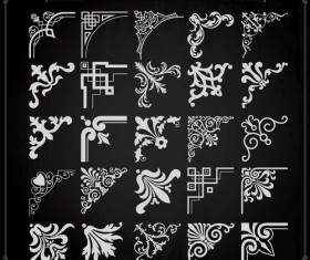 Vintage corner ornaments vector set 03