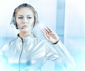Wearing a headset fashion girl metal shining Stock Photo 02