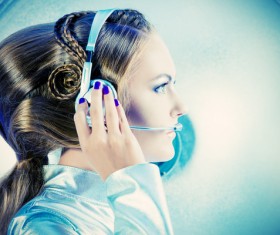 Wearing a headset fashion girl metal shining Stock Photo 03