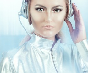 Wearing a headset fashion girl metal shining Stock Photo 04