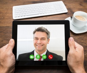 Webcam conversation via computer technology Stock Photo 06