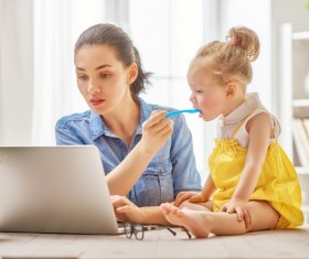 While working while taking care of the childs mother Stock Photo 02