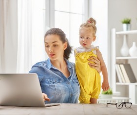 While working while taking care of the childs mother Stock Photo 03