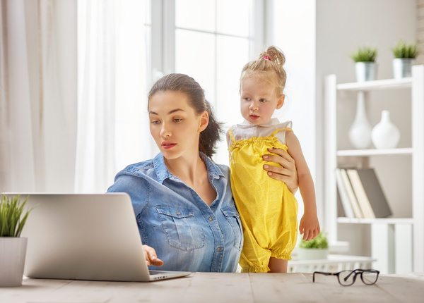 While working while taking care of the childs mother Stock Photo 03