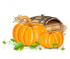 Wooden barrels with pumpkin vector material