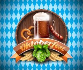 Wooden oktoberfast labels vector material 02