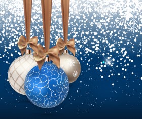 Xmas baubles with snow beckgrounds vector 01