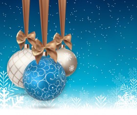 Xmas baubles with snow beckgrounds vector 02