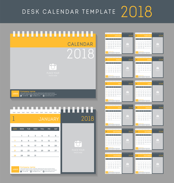Yellow disk calendar 2018 templates vector