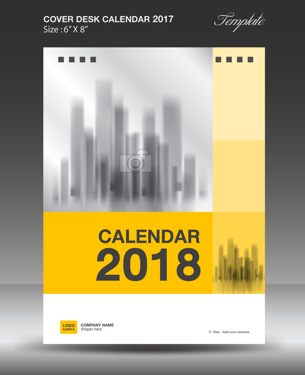 Yellow vertical desk calendar 2018 cover template vector