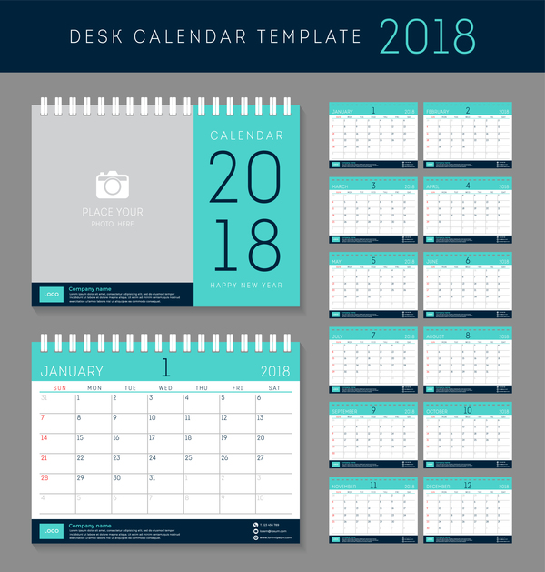 light green disk calendar 2018 templates vector