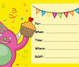 monster with birthday card vectors 03