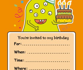 monster with birthday card vectors 04