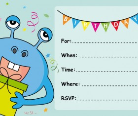 monster with birthday card vectors 06