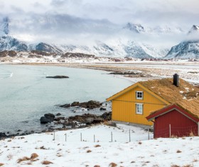 small house on the ocean shore of the winter Stock Photo