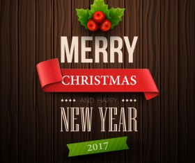 2017 christmas with happy new year wooden background vector