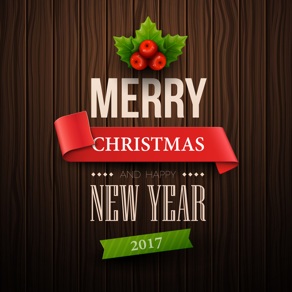 2017 christmas with happy new year wooden background vector