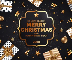 2018 New year card black and gold vector design 01