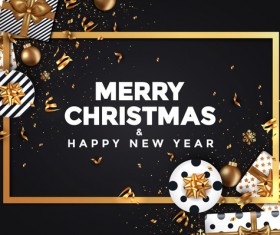 2018 New year card black and gold vector design 04