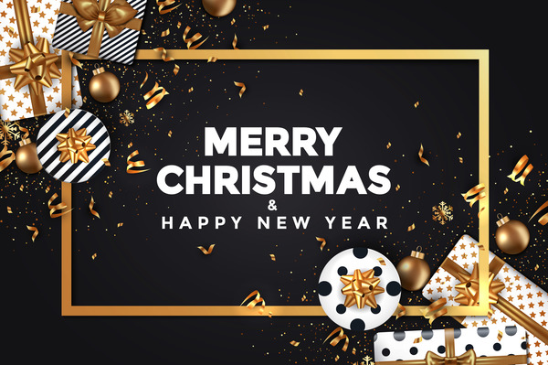 2018 New year card black and gold vector design 04
