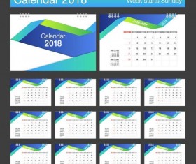 2018 calendar template blue vector material