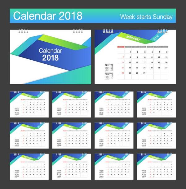 2018 calendar template blue vector material