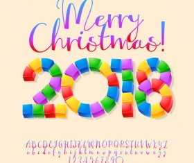 2018 christmas text with alphabet and number vector