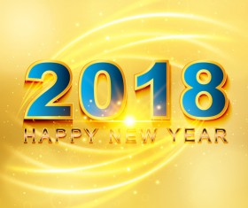 2018 happy new year yellow background vector