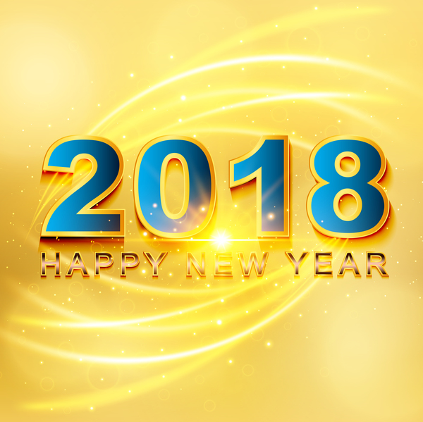 2018 happy new year yellow background vector
