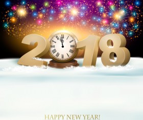 2018 new year background with 2018 and firework vector 02